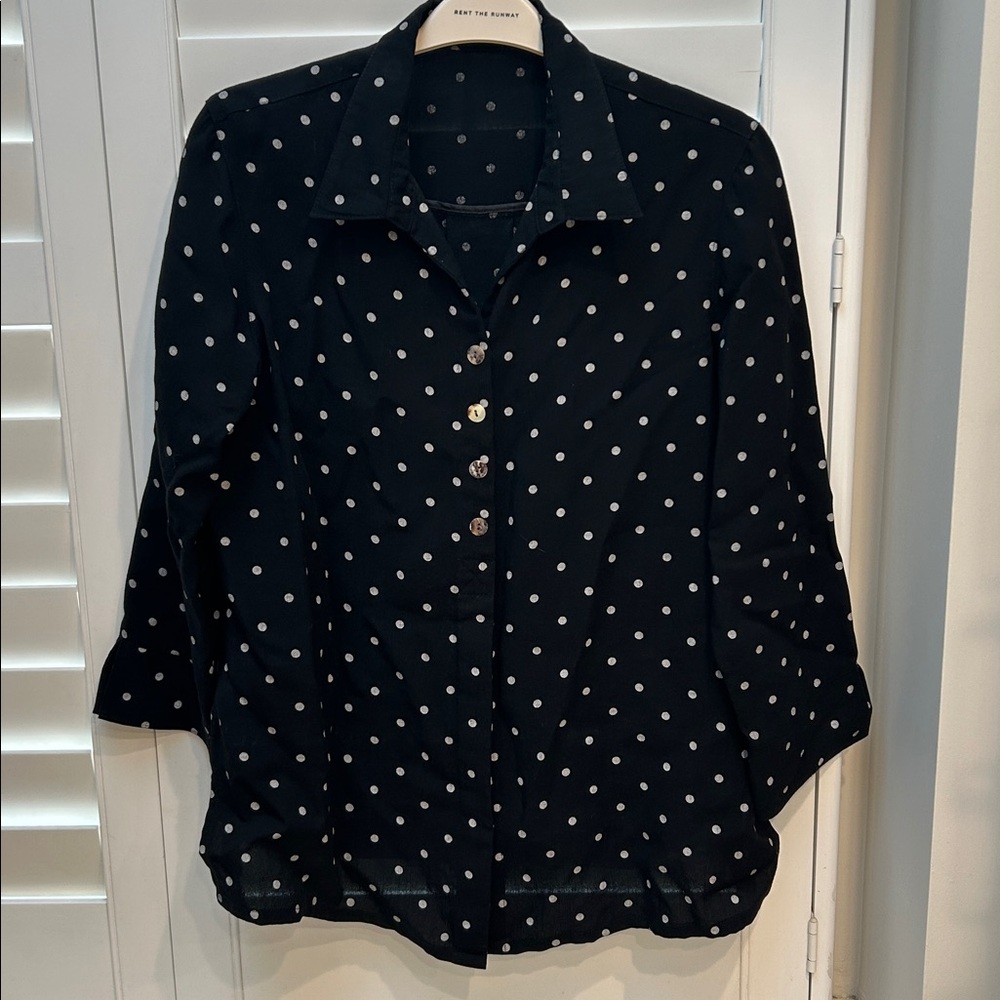 Fridaze Black Linen Polka Dot Button Down Shirt Size L